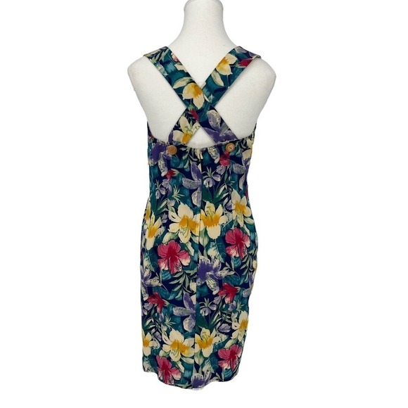 Vintage Maggy London Silk Mini Dress Hawaiian Tropical Floral Colorful 8 Petite - Picture 5 of 12
